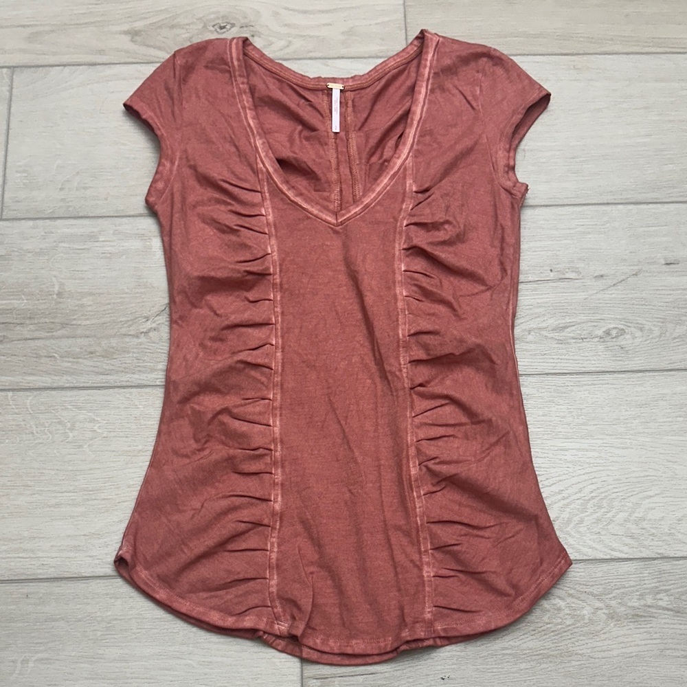 Free People Terracotta Short Sleeve Top